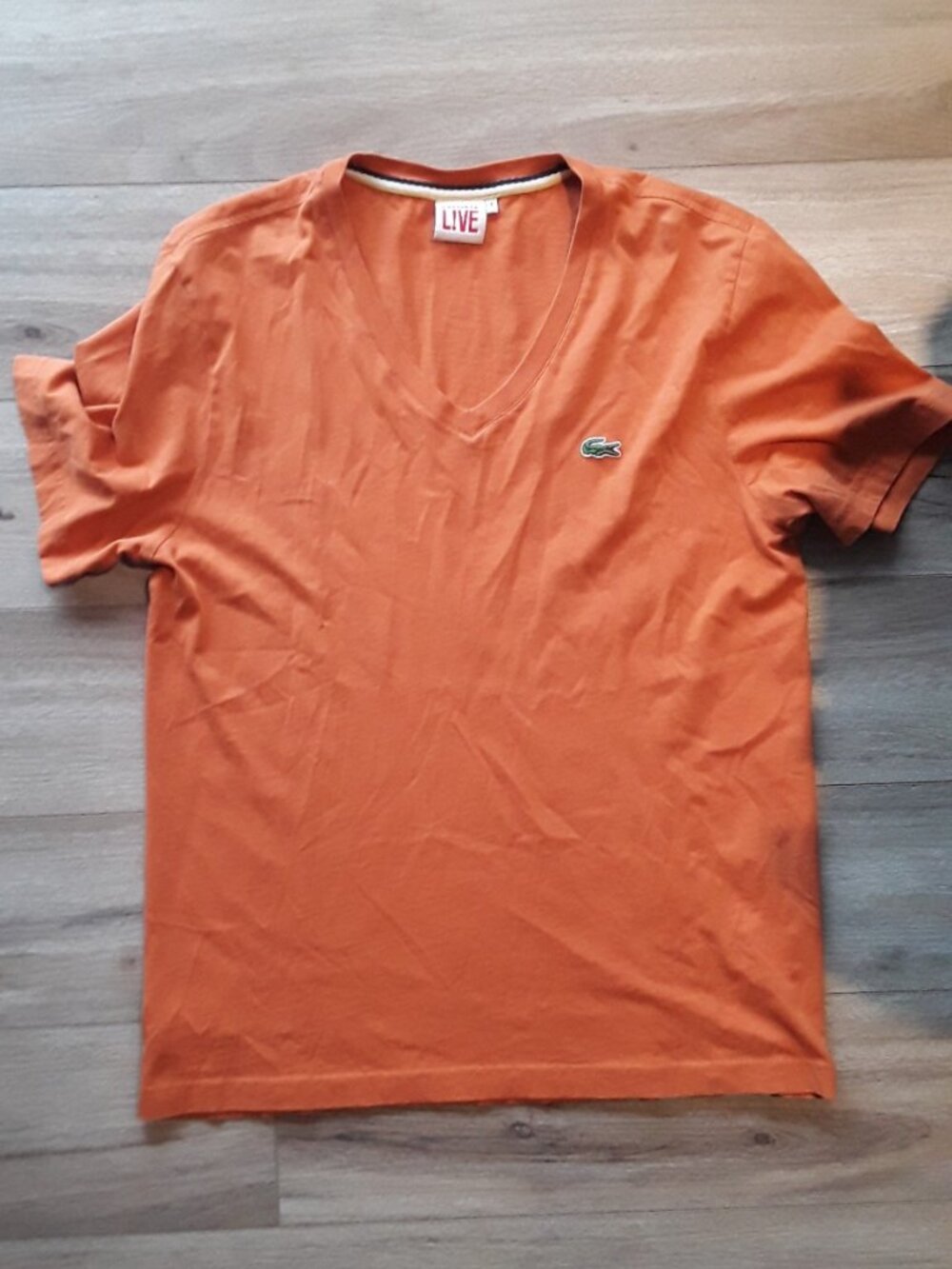 Lacoste LIVE Men’s Orange T-Shirt Size S, 100% Cotton – Crocodile Logo